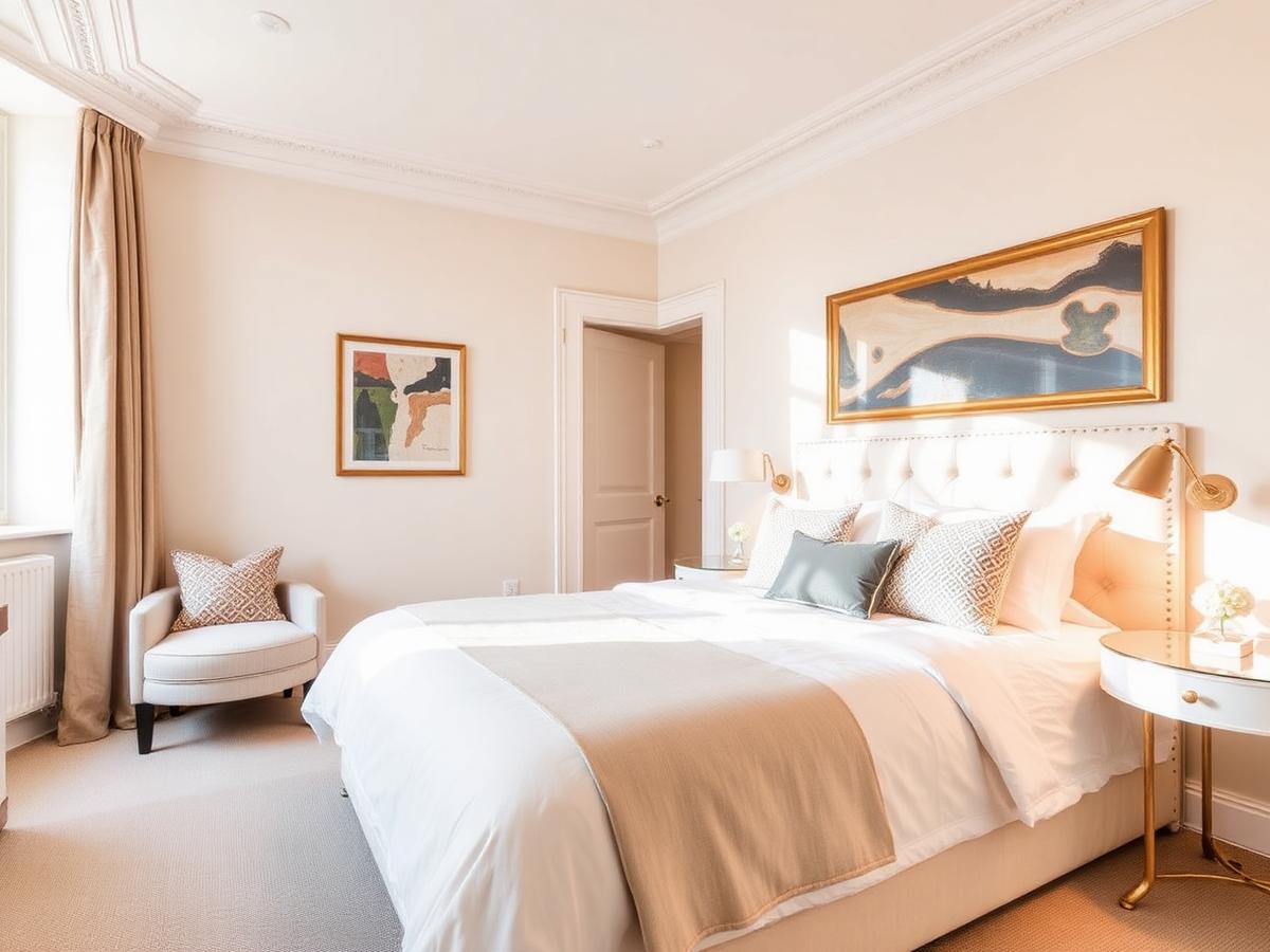 Świeżo zaprojektowana i wyremontowana sypialnia butikowego apartamentu
